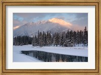 Framed View of Mt Edith and Sawback Range with Reflection in Spray River, Banff, Canada