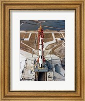 Framed High-angle view of the Apollo 10 space vehicle on its launch pad