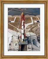 Framed High-angle view of the Apollo 10 space vehicle on its launch pad