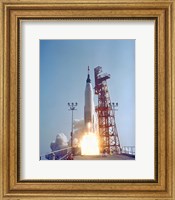 Framed Mercury-Atlas 9 lifts off from its Launch Pad at Cape Canaveral, Florida
