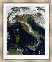 Framed Satellite View of Snow in Italy