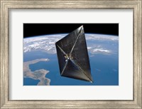 Framed Artist concept of NanoSail-D in space