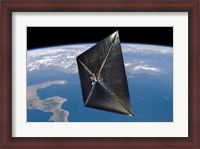 Framed Artist concept of NanoSail-D in space