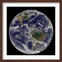 Framed Full Earth Showing North America and South America with clouds
