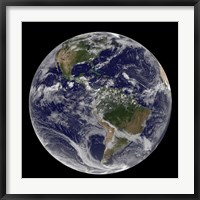 Framed Full Earth Showing North America and South America with clouds
