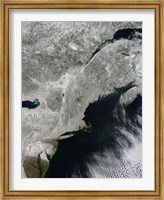 Framed Satellite View of Snow in the Northeastern United States