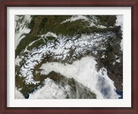 Framed Satellite Image of The Alps Mountain Range