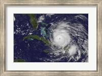 Framed Satellite view of the Eye of Hurricane Irene as it Enters the Bahamas