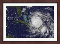 Framed Satellite view of the Eye of Hurricane Irene as it Enters the Bahamas
