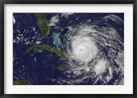 Framed Satellite view of the Eye of Hurricane Irene as it Enters the Bahamas