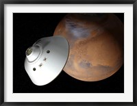 Framed Artist's Concept of an Aeroshell-Encased Spacecraft Approaching Mars