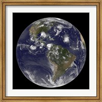 Framed Full Earth Showing Tropical Storms in the Atlantic Ocean