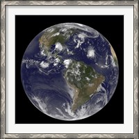 Framed Full Earth Showing Tropical Storms in the Atlantic Ocean