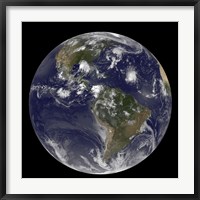 Framed Full Earth Showing Tropical Storms in the Atlantic Ocean