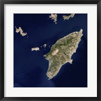 Framed Satellite Image of the Greek island of Rhodes in the Aegean Sea