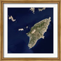 Framed Satellite Image of the Greek island of Rhodes in the Aegean Sea