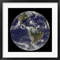 Framed August 24, 2011 - Satellite view of the Full Earth with Hurricane Irene visible over the Bahamas