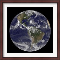 Framed August 24, 2011 - Satellite view of the Full Earth with Hurricane Irene visible over the Bahamas