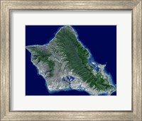 Framed Satellite Image of Oahu, Hawaii