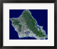 Framed Satellite Image of Oahu, Hawaii