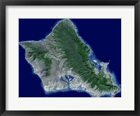 Framed Satellite Image of Oahu, Hawaii