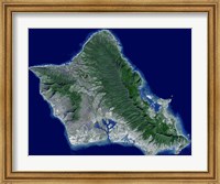 Framed Satellite Image of Oahu, Hawaii