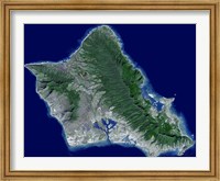 Framed Satellite Image of Oahu, Hawaii