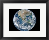 Framed Blue Marble image of Earth showing North America