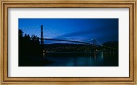 Framed Lions Gate bridge at night, Burrard Inlet, Vancouver, British Columbia