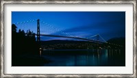 Framed Lions Gate bridge at night, Burrard Inlet, Vancouver, British Columbia