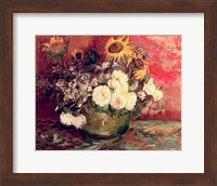 Framed Sunflowers, Roses and other Flowers in a Bowl, 1886