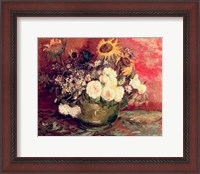 Framed Sunflowers, Roses and other Flowers in a Bowl, 1886