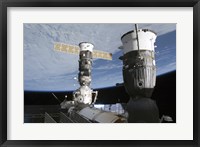 Framed Russian Soyuz and Progress Spacecrafts Docked to the International Space Station