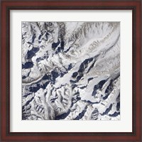 Framed Satellite view of a Himalayan Glacier Surrounded by Mountains