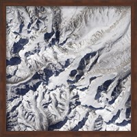 Framed Satellite view of a Himalayan Glacier Surrounded by Mountains