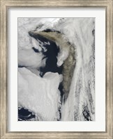 Framed Satellite view of a Thick Plume of Ash rising from the Eyjafjallajokull Volcano