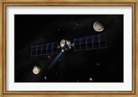 Framed Artist's Concept of the Dawn Spacecraft in Orbit around the Large Asteroid Vesta and the Dwarf Planet Ceres