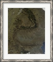 Framed Satellite view of the Carpathian Mountains in Romania