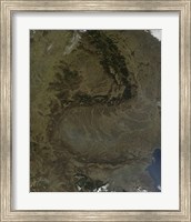 Framed Satellite view of the Carpathian Mountains in Romania