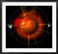 Framed artist's Concept of the STEREO spacecraft Surrounding the Sun