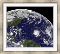 Framed Three Tropical Cyclones Active in the Atlantic Ocean Basin