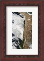 Framed Satellite view of the Andes Mountains in South America