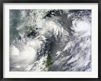 Framed Three Strong Storms Churn in the Pacific Ocean Basin off the Asian coast