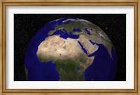 Framed Global view of Earth over North Africa, Europe, the Middle East, and India