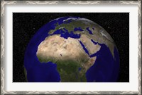 Framed Global view of Earth over North Africa, Europe, the Middle East, and India