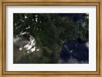Framed Satellite view of Mayon Volcano Emitting a Thin Volcanic Plume
