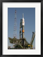 Framed Soyuz Rocket Shortly after Arrival to the Launch pad at the Baikonur Cosmodrome