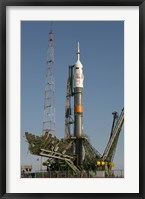 Framed Soyuz Rocket Shortly after Arrival to the Launch pad at the Baikonur Cosmodrome