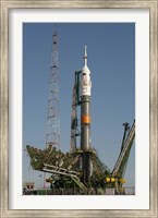 Framed Soyuz Rocket Shortly after Arrival to the Launch pad at the Baikonur Cosmodrome