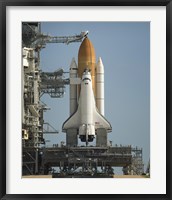 Framed Space Shuttle Discovery Sits Ready on the Launch Pad at Kennedy Space Center